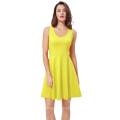 Kate Kasin Ladies Stylish Slim Fit Casual U-Neck tanque vestido amarelo sem mangas KK000487-3